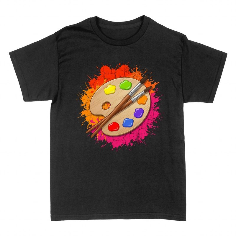 T-shirts: Malerpalette mit Pinseln und Farbspritzern