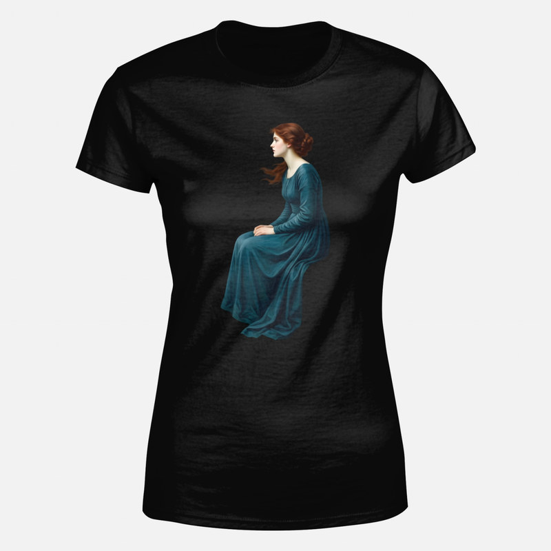 T-shirts: Sitzende pr&auml;raffaelitische Frau im Profil mit