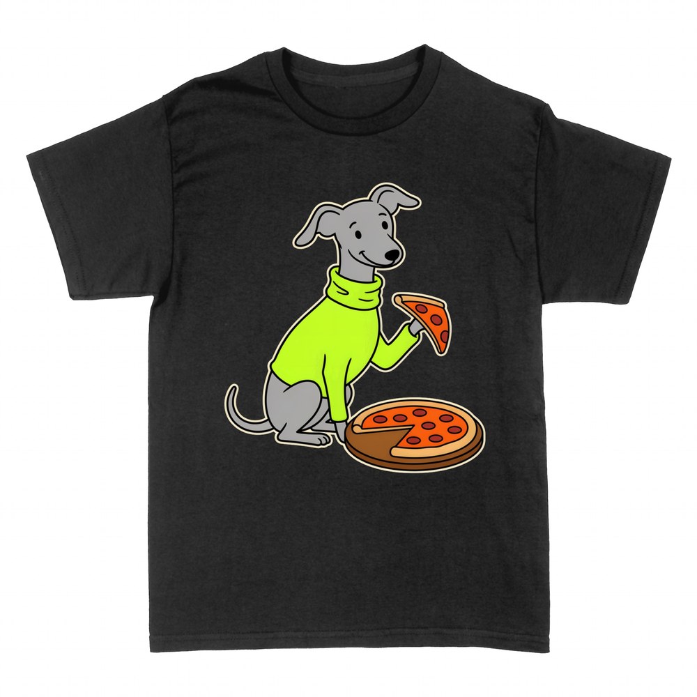T-shirts: Windhund im Pullover isst Pizza