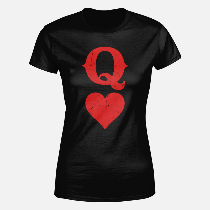 T-shirts: Herzdame, rotes Q und Herz im Pokerstil