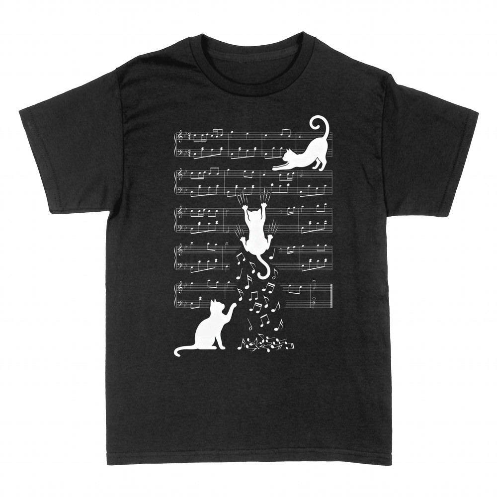 T-shirts: Katzen auf Notenlinien lassen Noten fallen