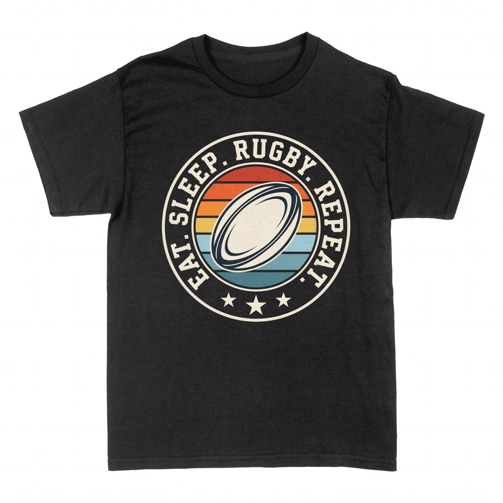 T-shirts: Eat Sleep Rugby Repeat Retro-Abzeichen