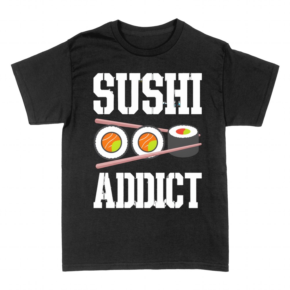 T-shirts: Sushi-S&uuml;chtiger mit Maki und St&auml;bchen