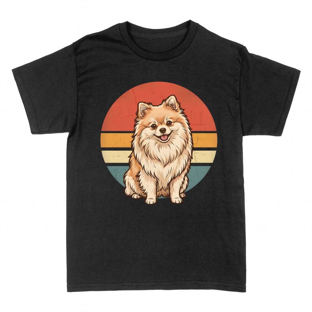 T-shirts: Zwergspitz mit Retro-Sonnenuntergang