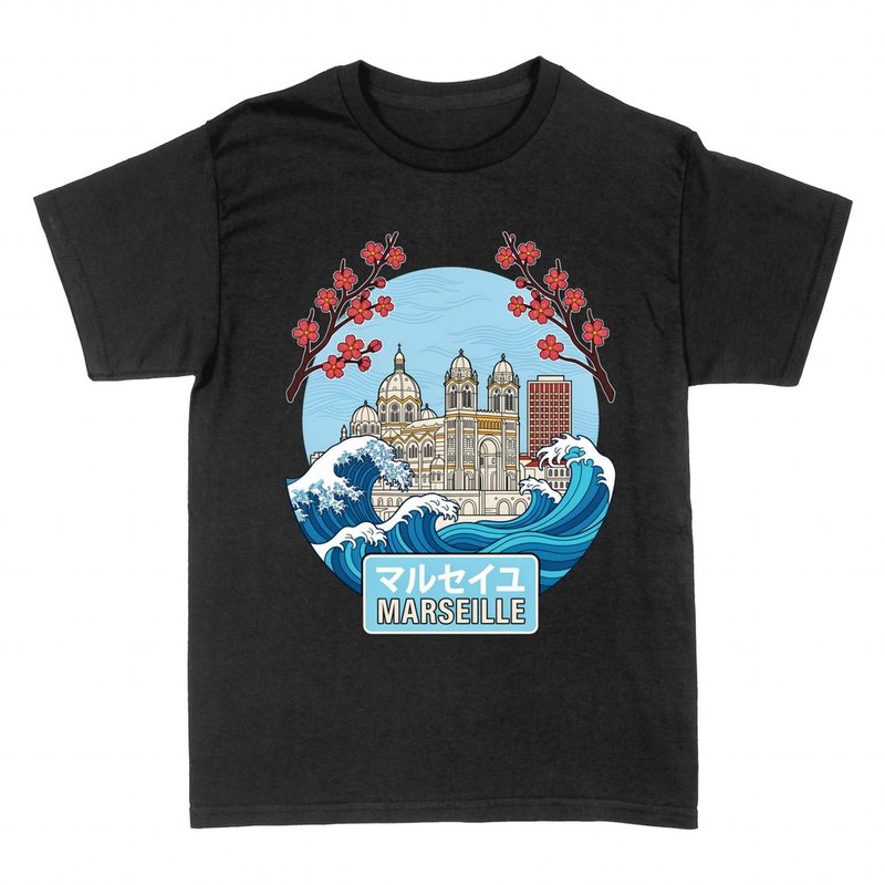 T-shirts: Marseille Japanische Welle Kathedrale