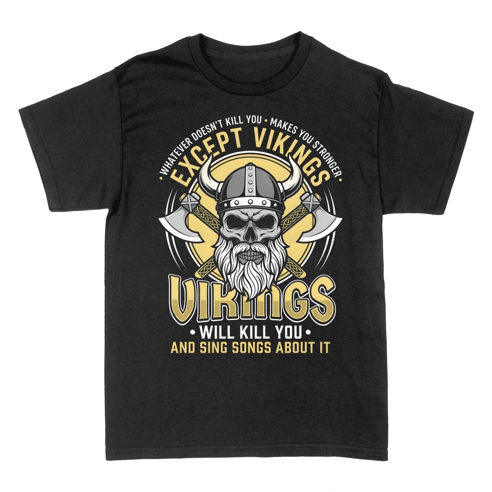 T-shirts: Wikinger-Totenkopf mit &Auml;xten und Spruch