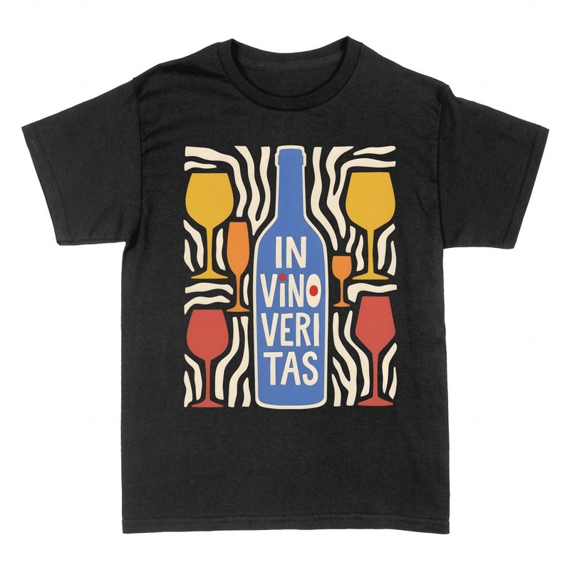 T-shirts: In vino veritas mit Flasche und Gl&auml;sern