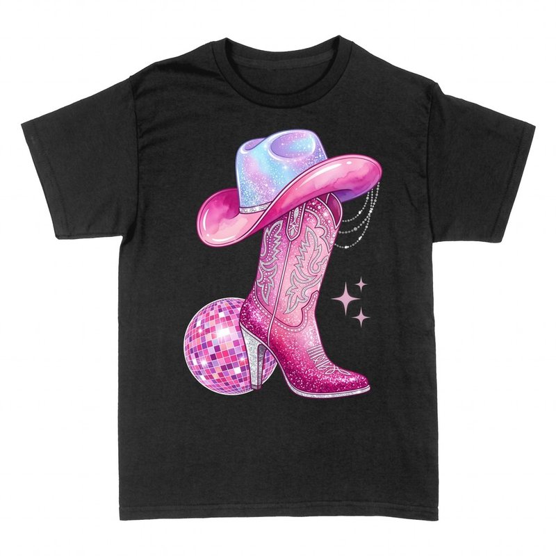 T-shirts: Pinker Cowgirl-Stiefel mit Discokugel