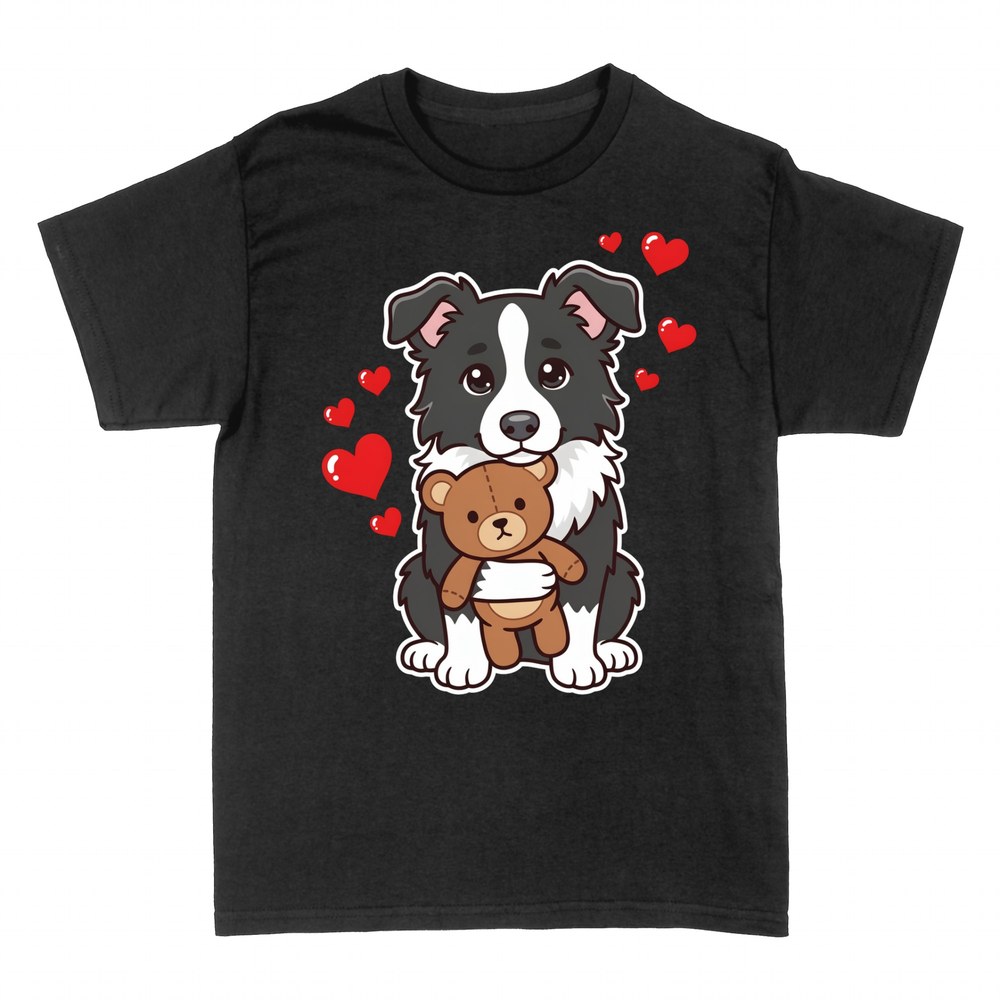 T-shirts: Border Collie mit Teddyb&auml;r und Herzen