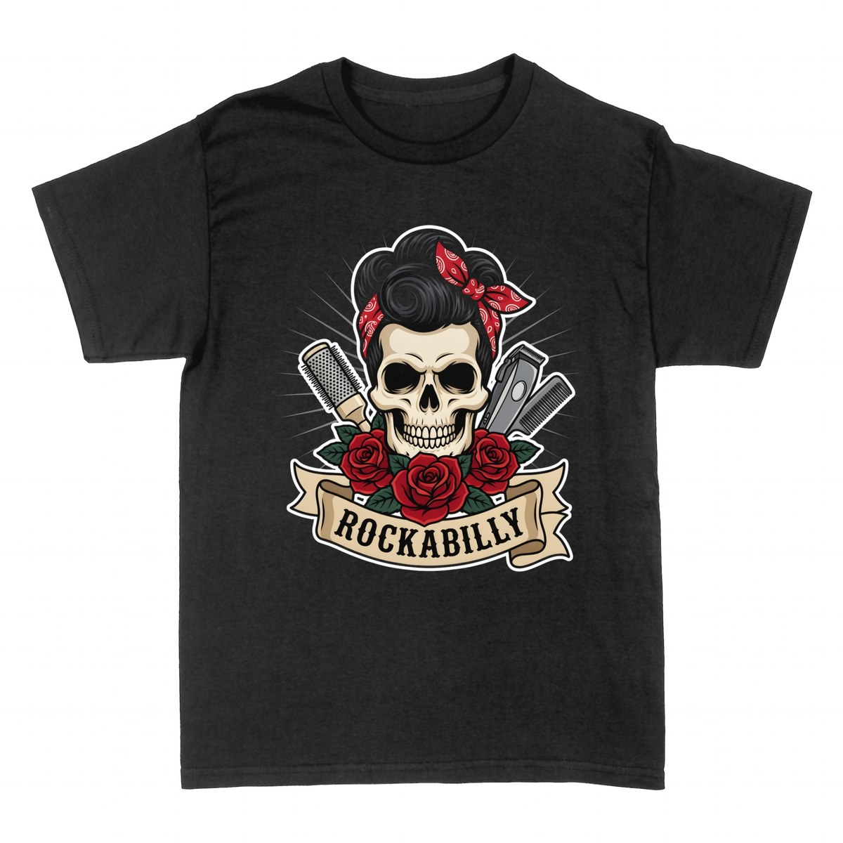 T-shirts: Rockabilly Friseur Totenkopf