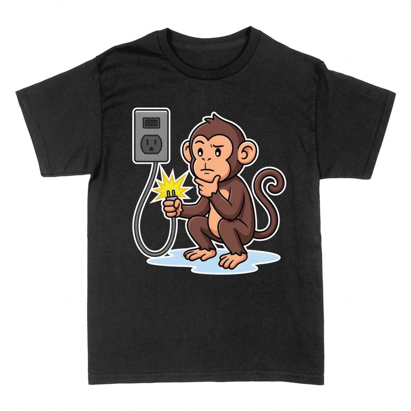 T-shirts: Ratloser Elektriker-Affe mit funkendem Stecker