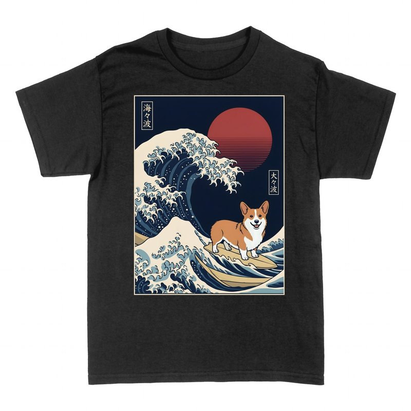 T-shirts: Corgi auf japanischer Welle Ukiyo-e