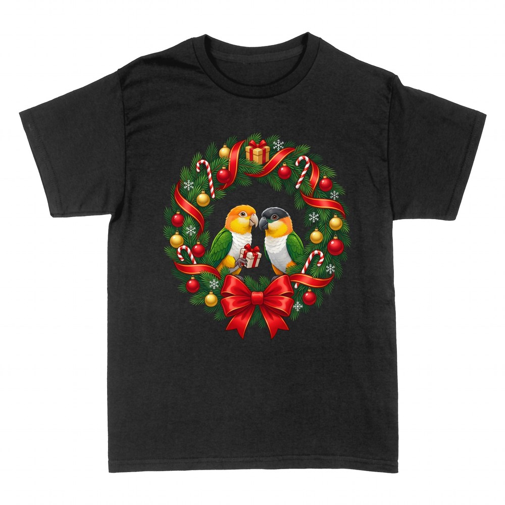 T-shirts: Zwei Caique-Papageien im Weihnachtskranz