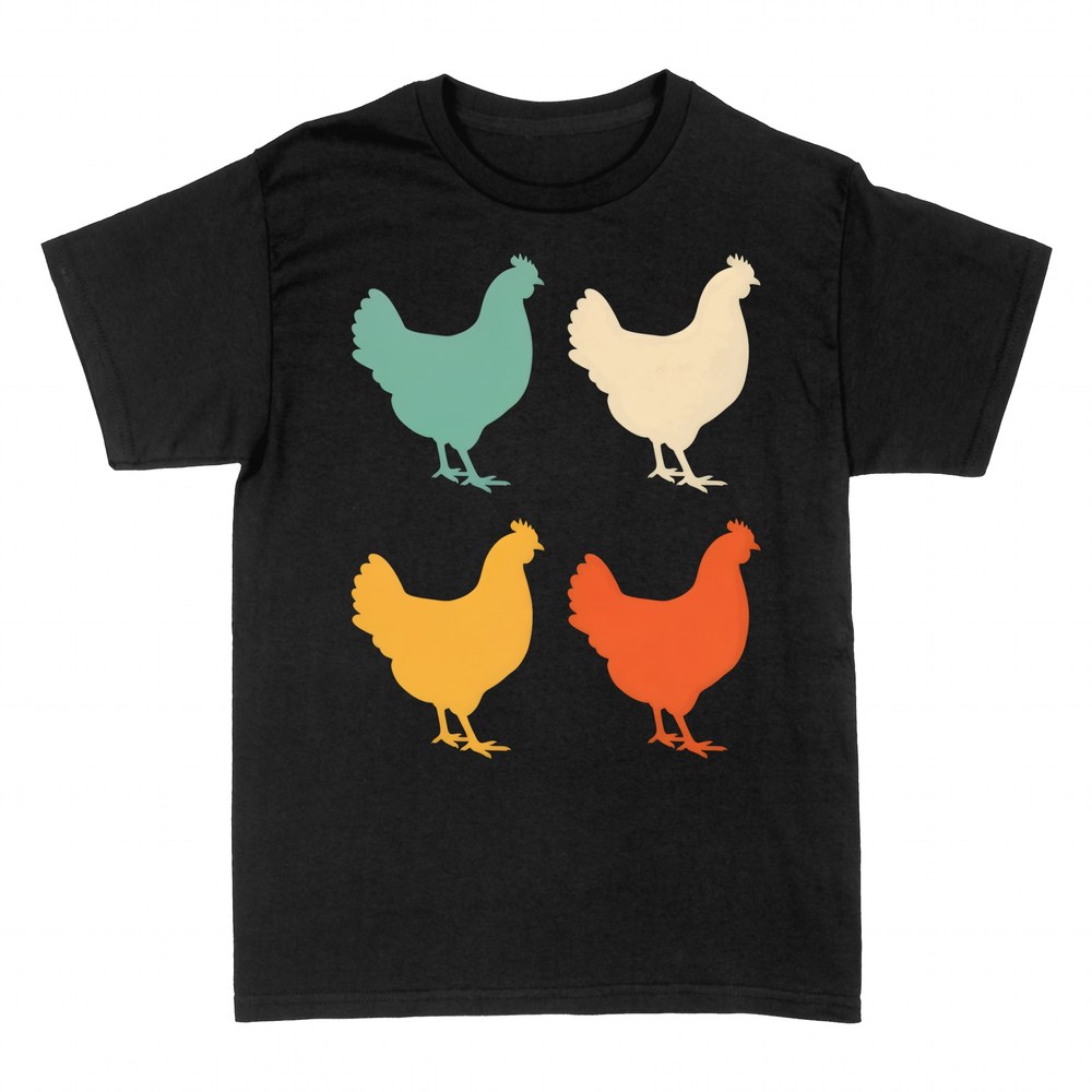 T-shirts: Bunte Hennen vier Silhouetten
