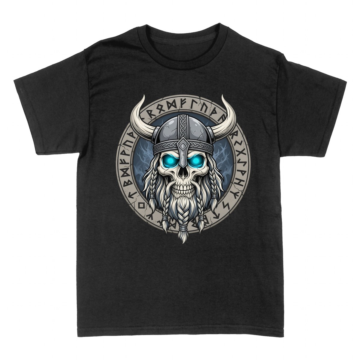 T-shirts: Wikinger-Sch&auml;del mit Runen und T&uuml;rkisaugen