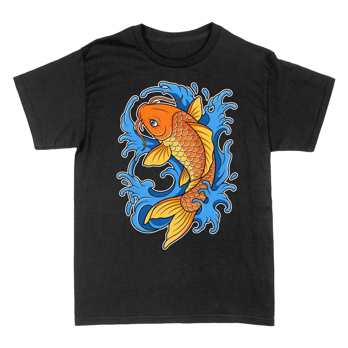 T-shirts: Oranger Koi-Fisch mit Blauen Wellen