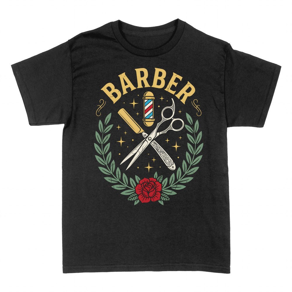 T-shirts: Vintage Barbier - Rasiermesser, Schere und Rose