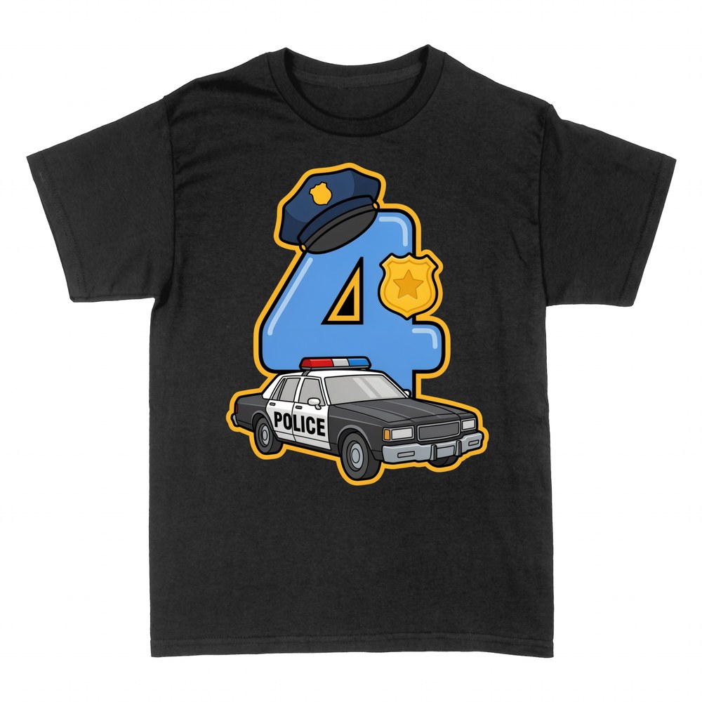 T-shirts: Nummer 4 Polizist mit Streifenwagen