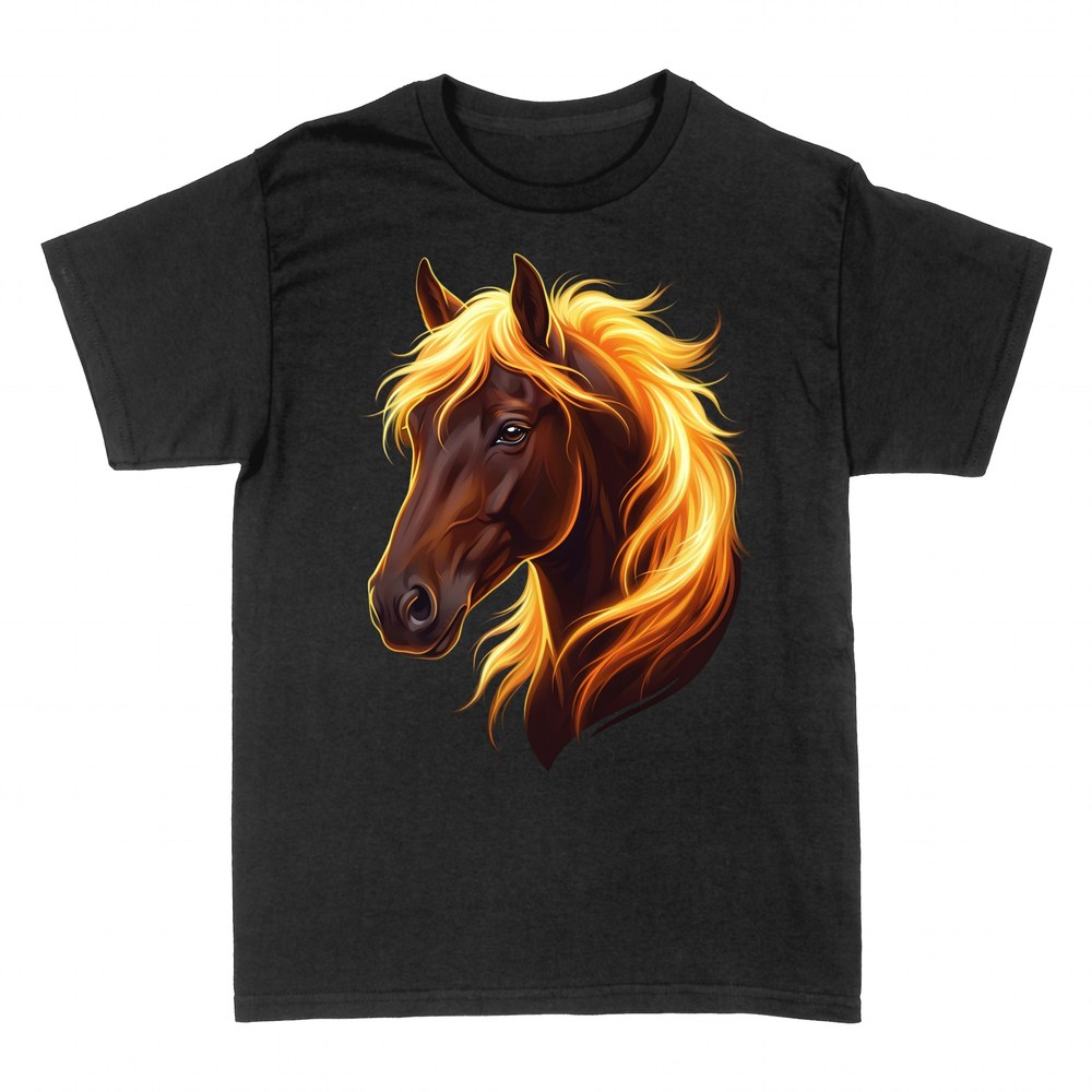 T-shirts: Dunkles Pferd mit Goldener Feuerm&auml;hne