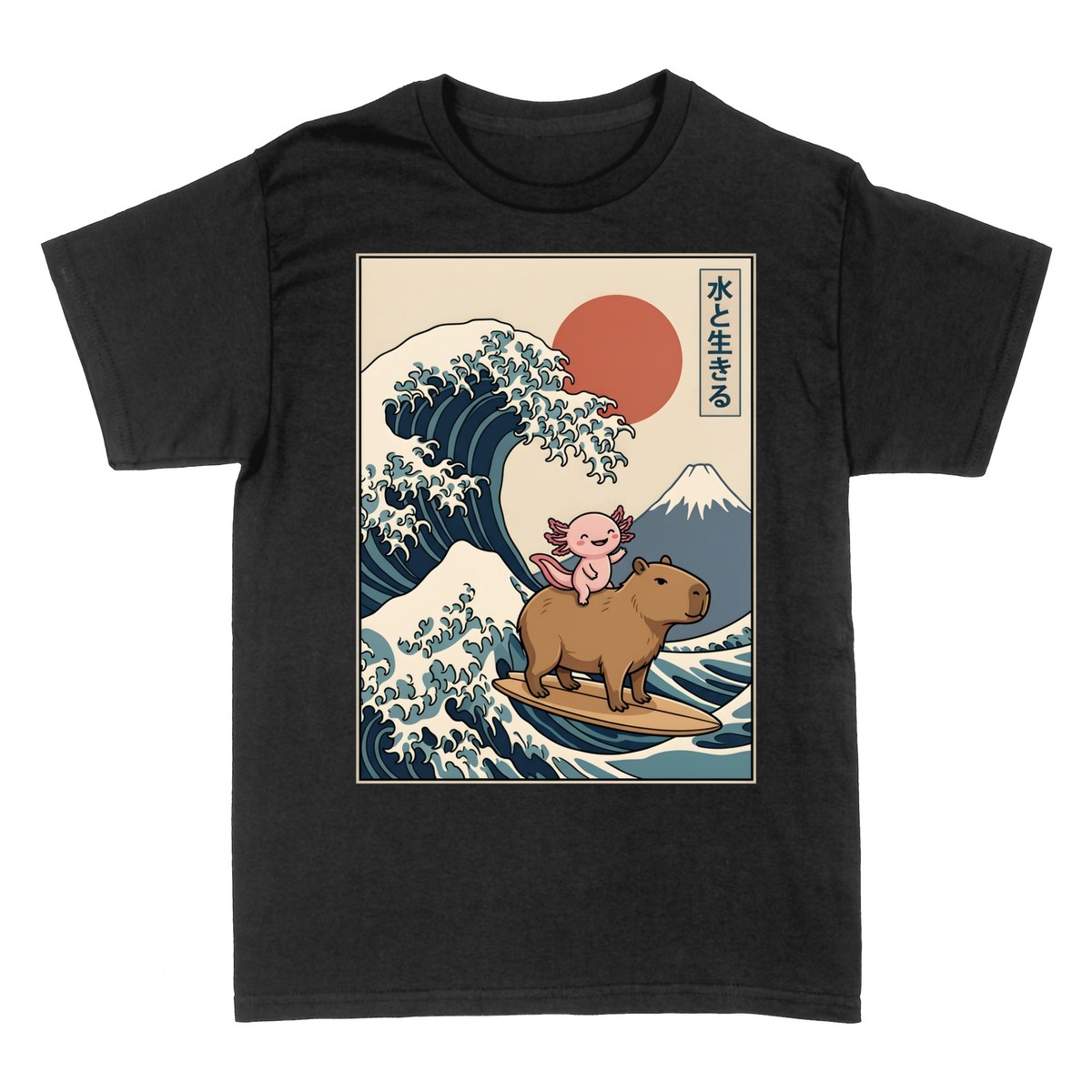 T-shirts: Axolotl Surfer Gro&szlig;e Welle Hokusai