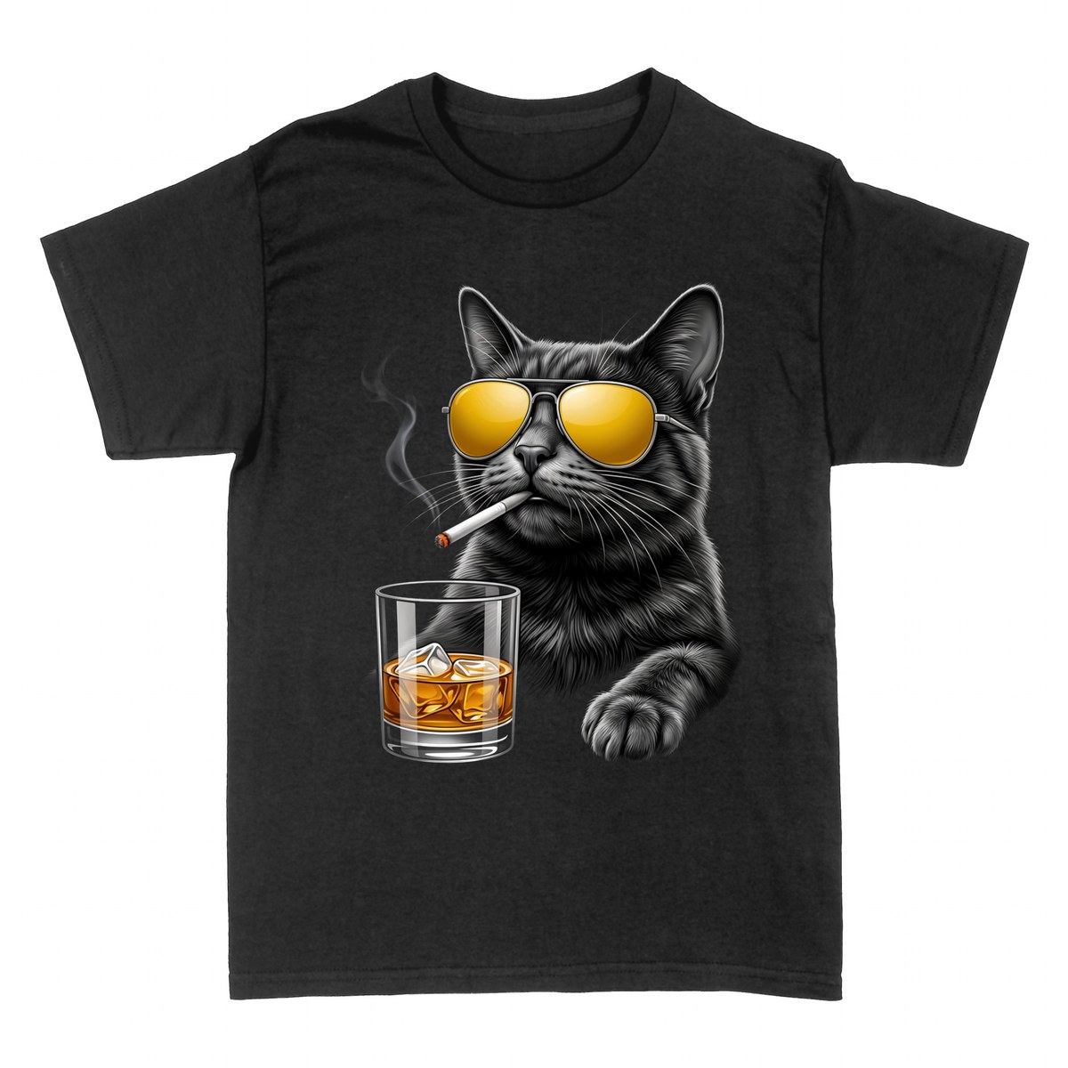 T-shirts: Cooler Katze mit Whisky und Sonnenbrille