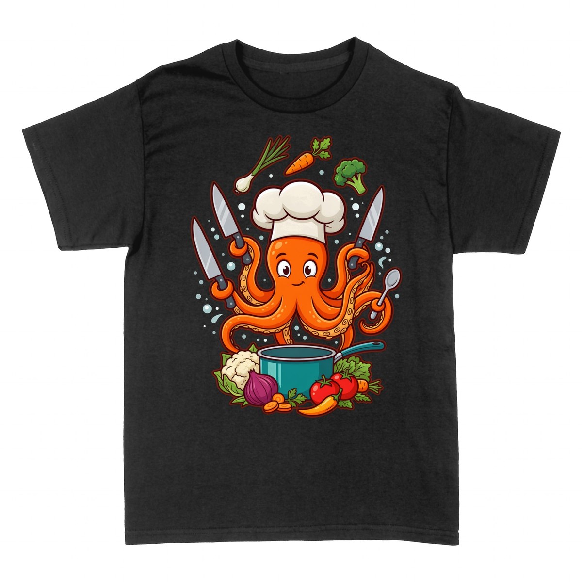 T-shirts: Oktopus Koch mit Gem&uuml;se und Kochm&uuml;tze
