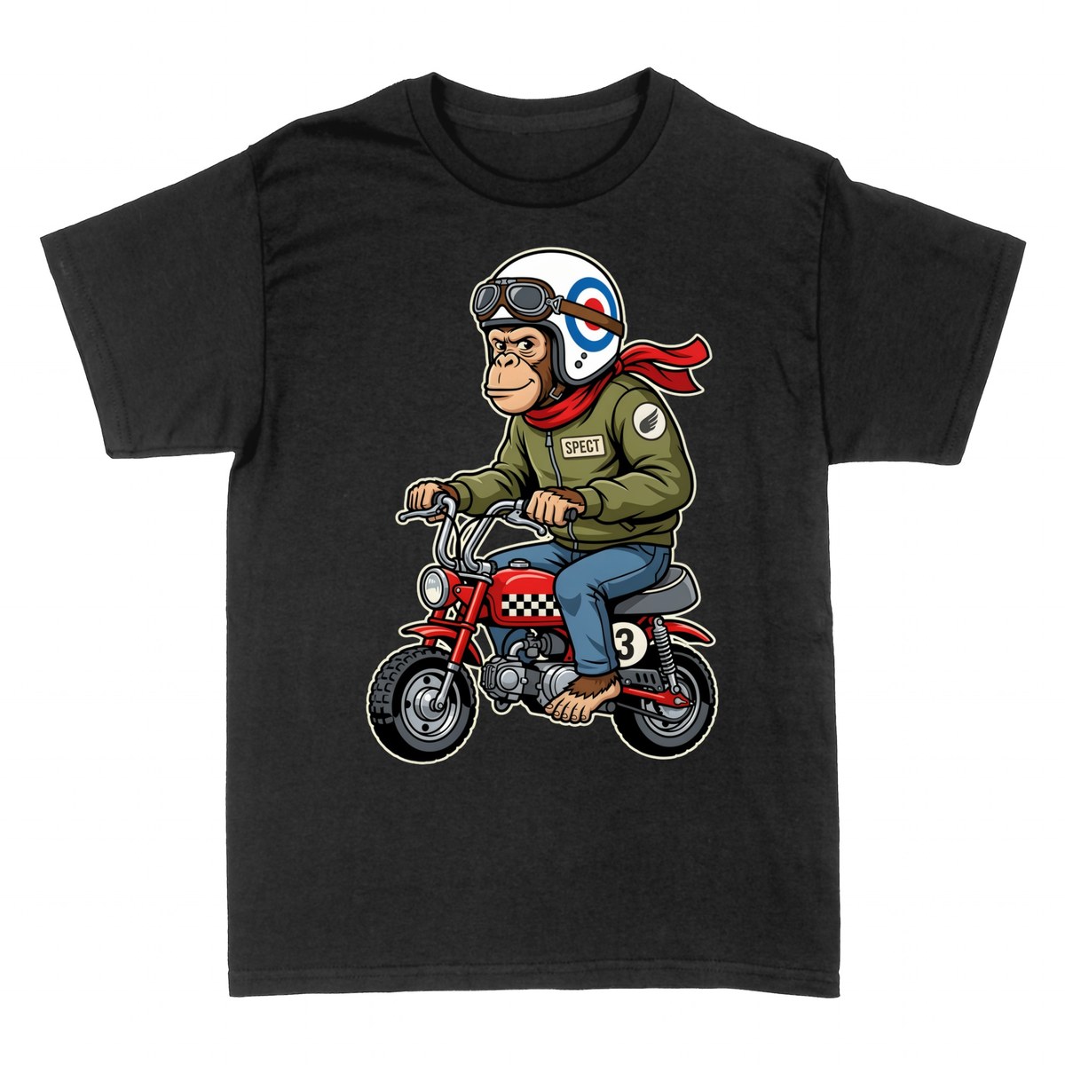 T-shirts: Cooler Affe als Motorradfahrer mit Retro-Helm