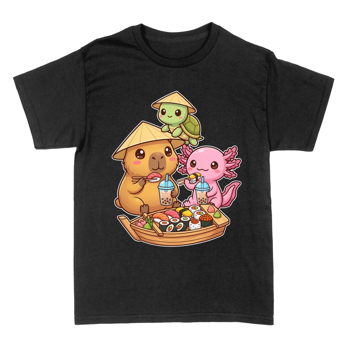 T-shirts: Kawaii Capybara und Freunde mit Sushi