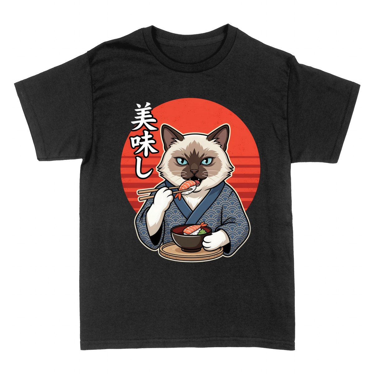 T-shirts: Japanische Katze im Kimono isst Sushi