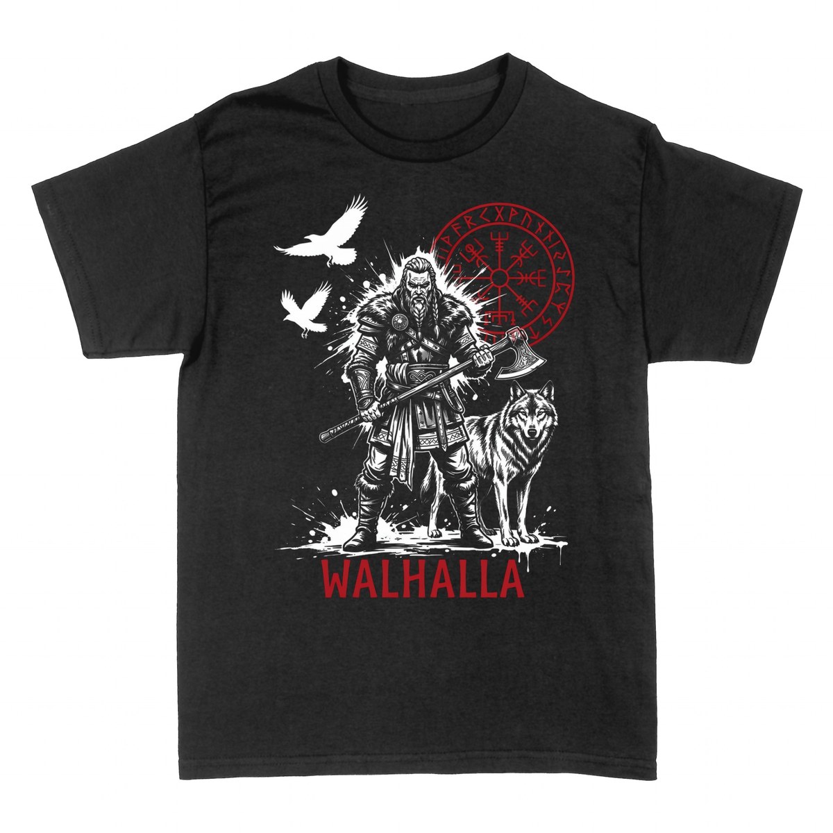 T-shirts: Wikinger-Krieger Walhalla mit Vegvisir und Wolf