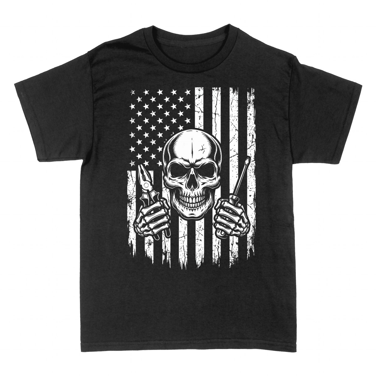 T-shirts: Elektriker-Totenkopf US-Flagge