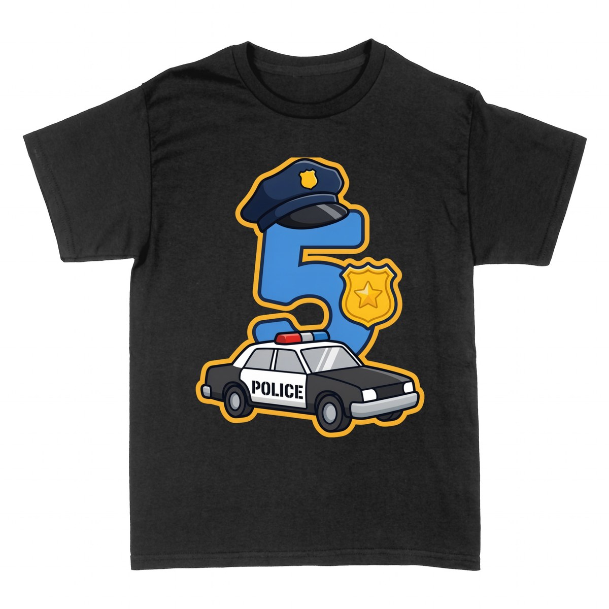 T-shirts: Zahl 5 Polizist mit Streifenwagen