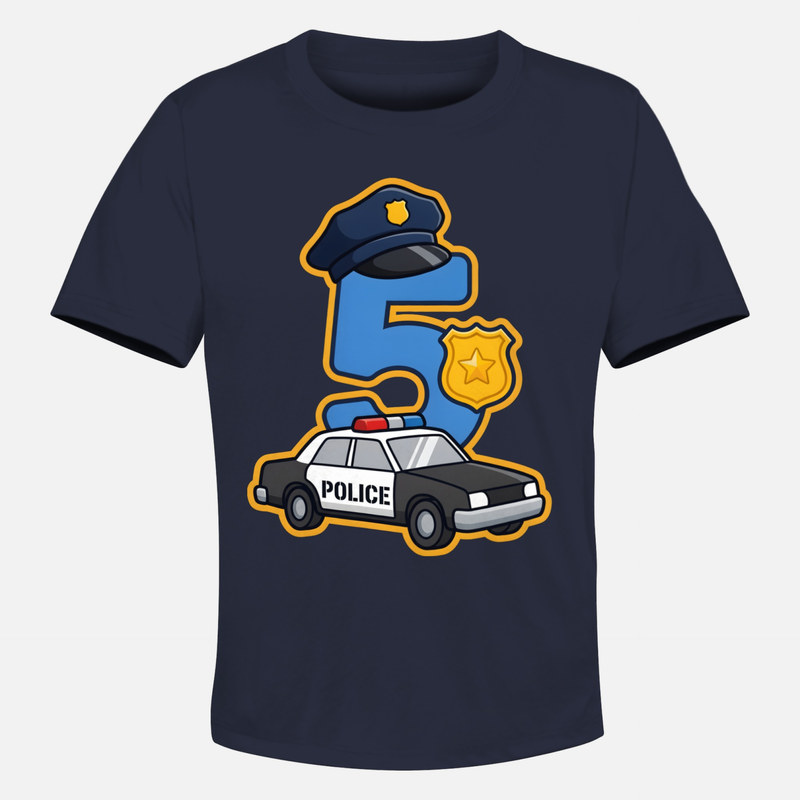 T-shirts: Zahl 5 Polizist mit Streifenwagen