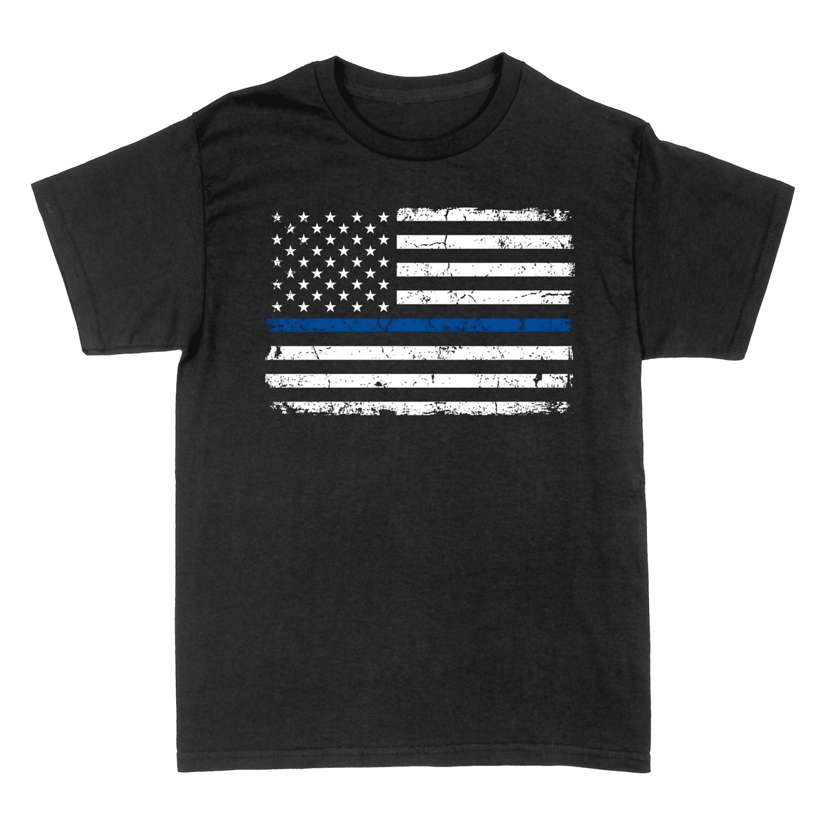 T-shirts: Thin Blue Line Flagge im Used-Look