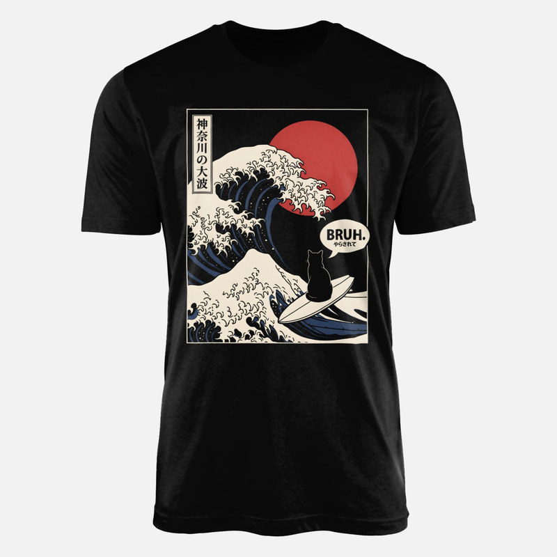 T-shirts: Katze surft Hokusais gro&szlig;e Welle