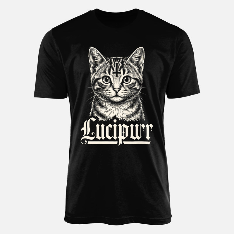 T-shirts: D&auml;monische Katze mit umgekehrtem Kreuz