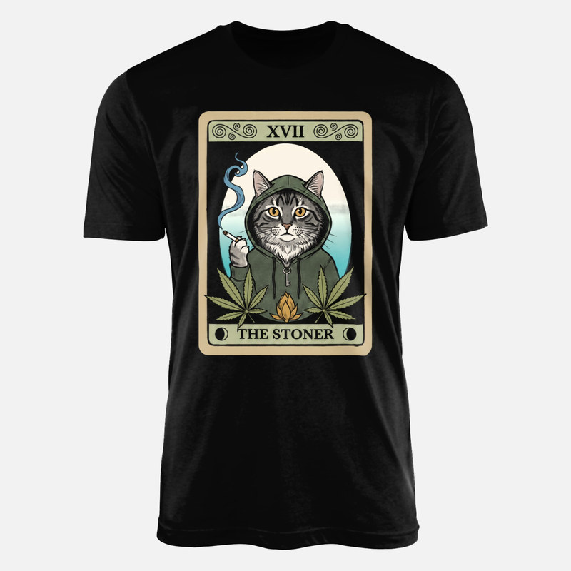 T-shirts: Tarotkarte XVII mit kiffender Katze