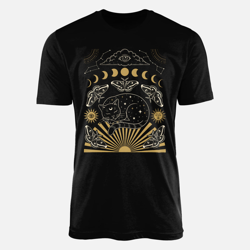 T-shirts: Kosmische Katze mit Motten und Mond