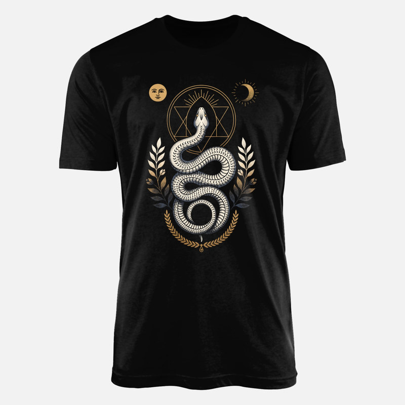 T-shirts: Mystische Schlange mit Geometrie & Mond