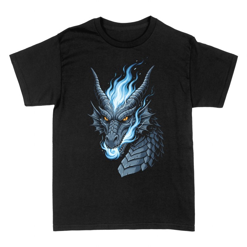 T-shirts: Drachenkopf mit blauem Feuer