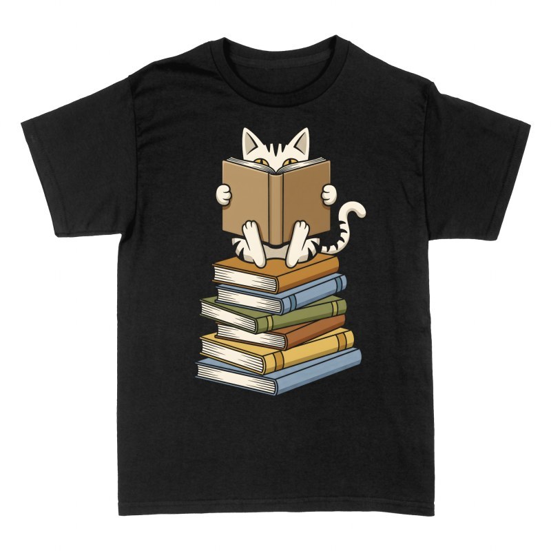 T-shirts: Katze liest auf B&uuml;cherstapel