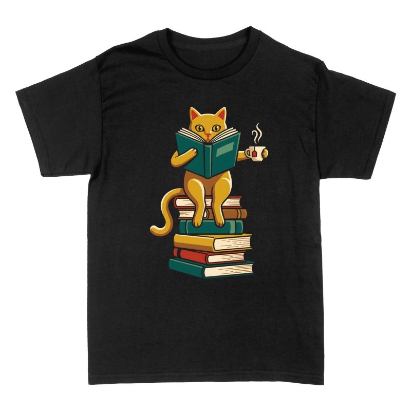T-shirts: Gelbe Katze liest Buch mit