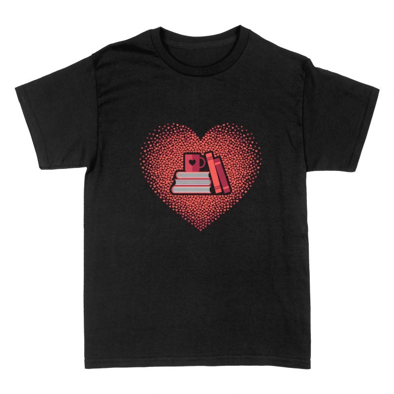 T-shirts: B&uuml;cherstapel mit Kaffee im Herz