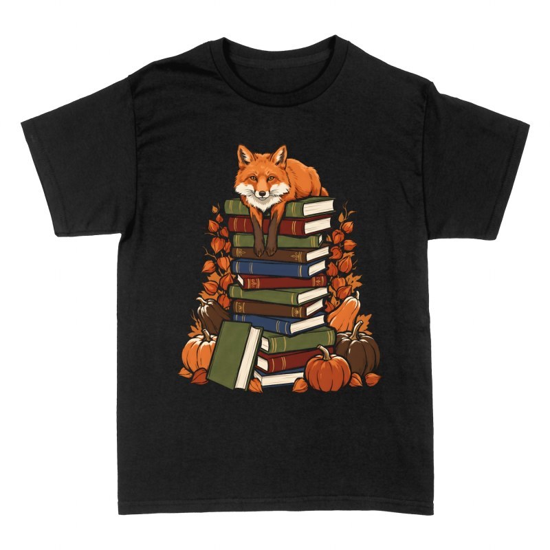 T-shirts: Fuchs auf B&uuml;cherstapel und K&uuml;rbissen