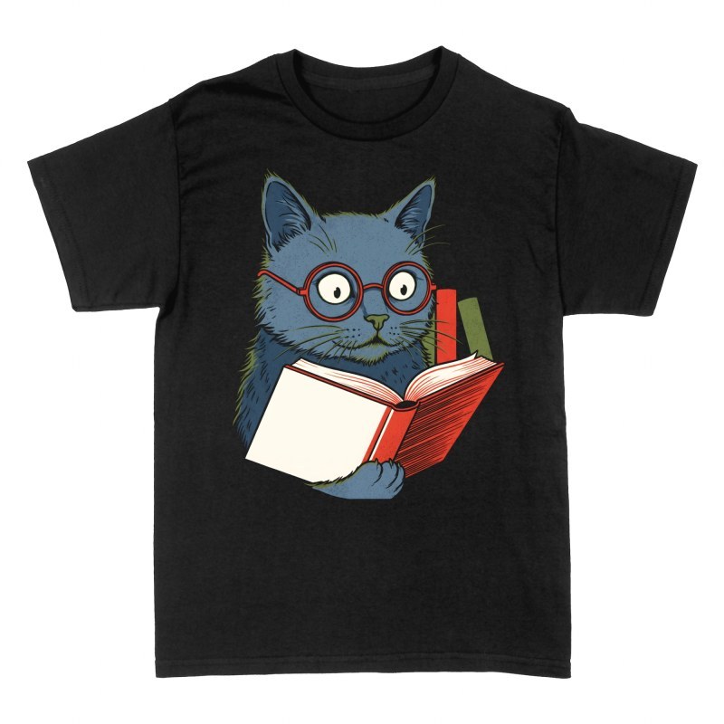 T-shirts: Blaue Katze mit Brille liest Buch