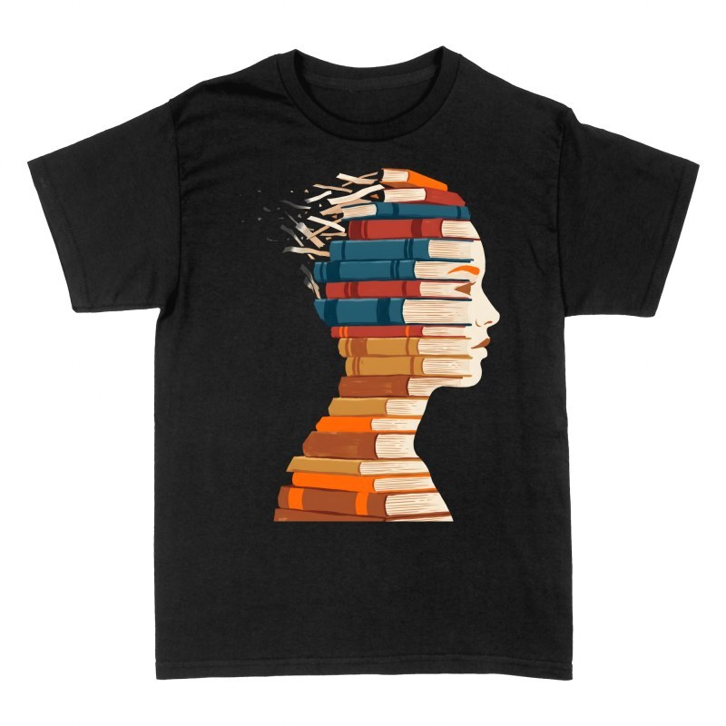 T-shirts: Frauenprofil aus Buchstapel