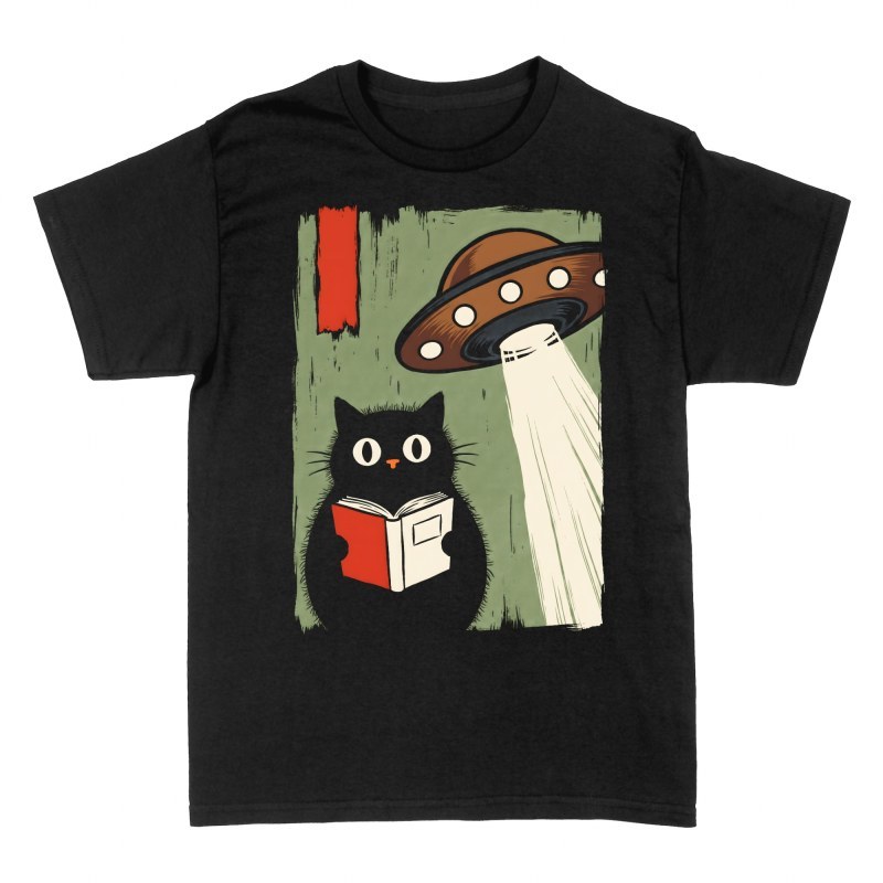 T-shirts: Katze liest Buch unter UFO