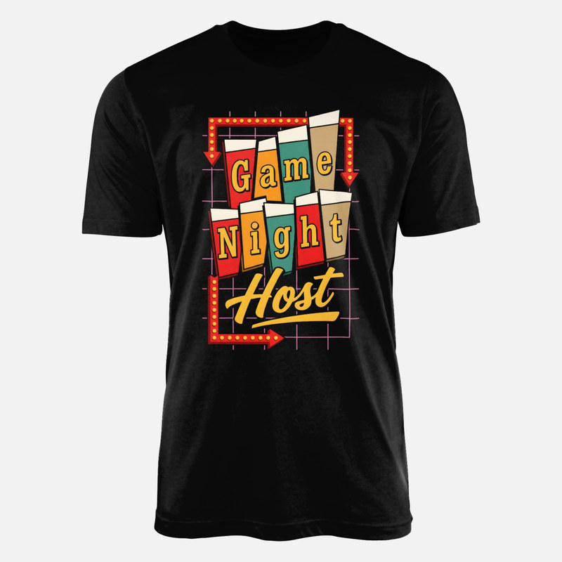 T-shirts: Spieleabend-Gastgeber Retro-Leuchtschild