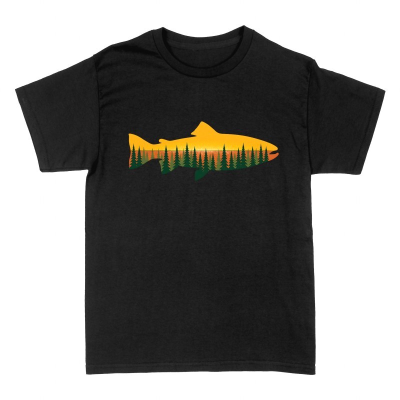 T-shirts: Fisch mit Wald Silhouette Doppelbelichtung