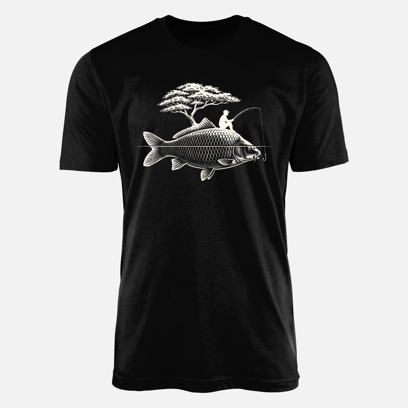 T-shirts: Angler auf Riesen-Karpfen Holzschnitt